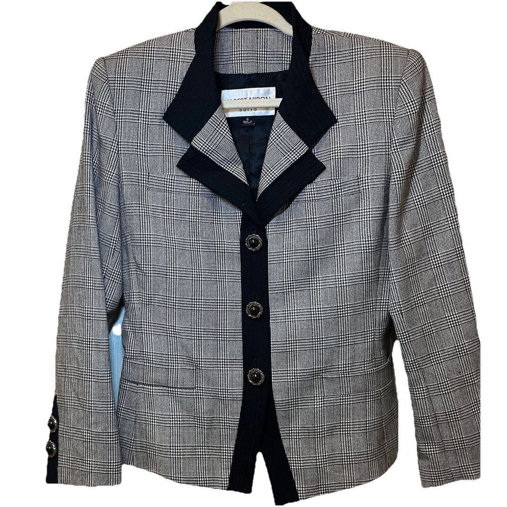 Albert Nipon Womens Jacket Blazer Size 6 Black Wh… - image 1